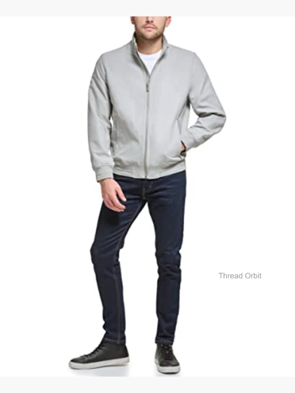 Modern Knit Collar Bomber Jacket Faux Suede Lightweight - Picture 4 of 6